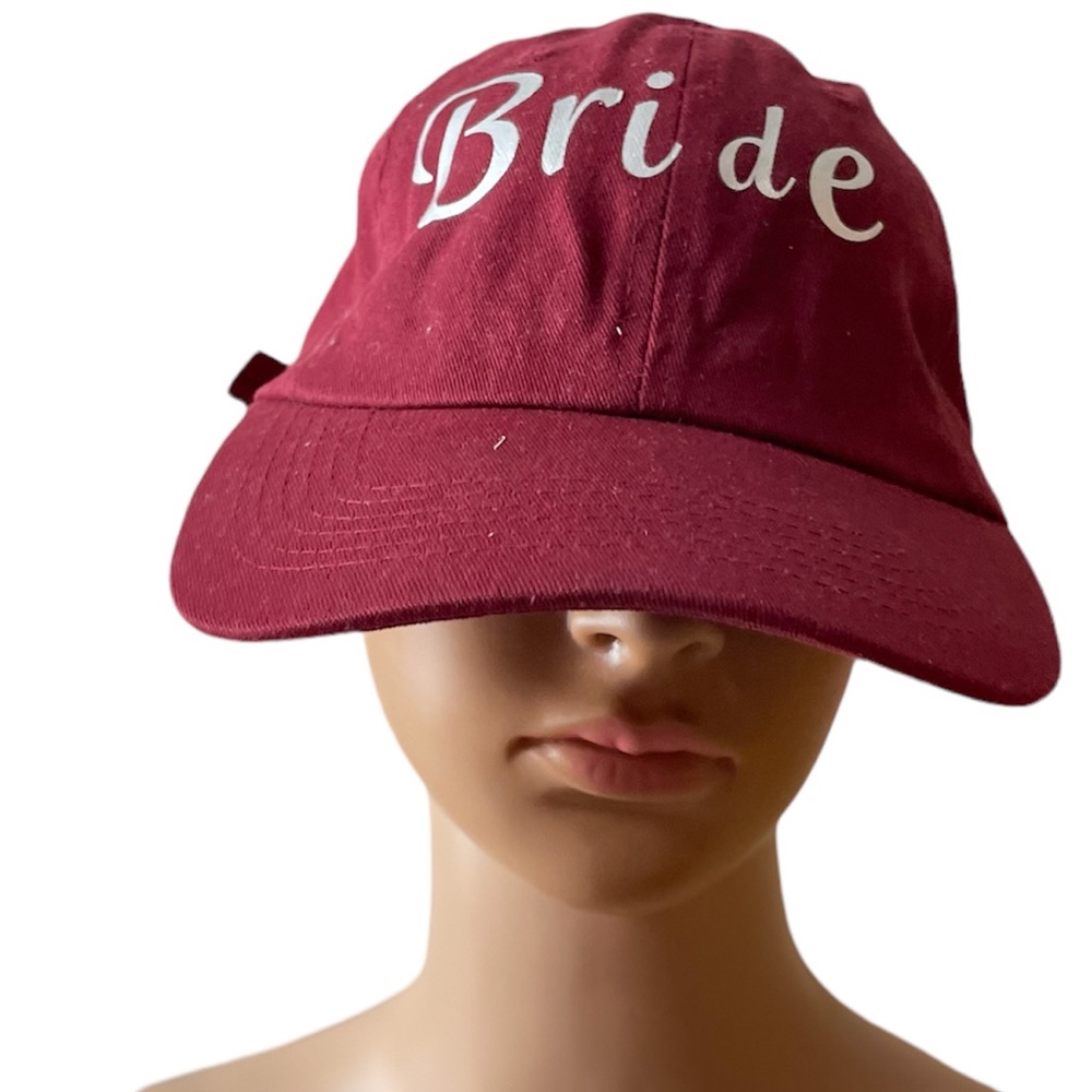 Burgundy Soft Baseball Cap With Embroidered “Bride” in Silver